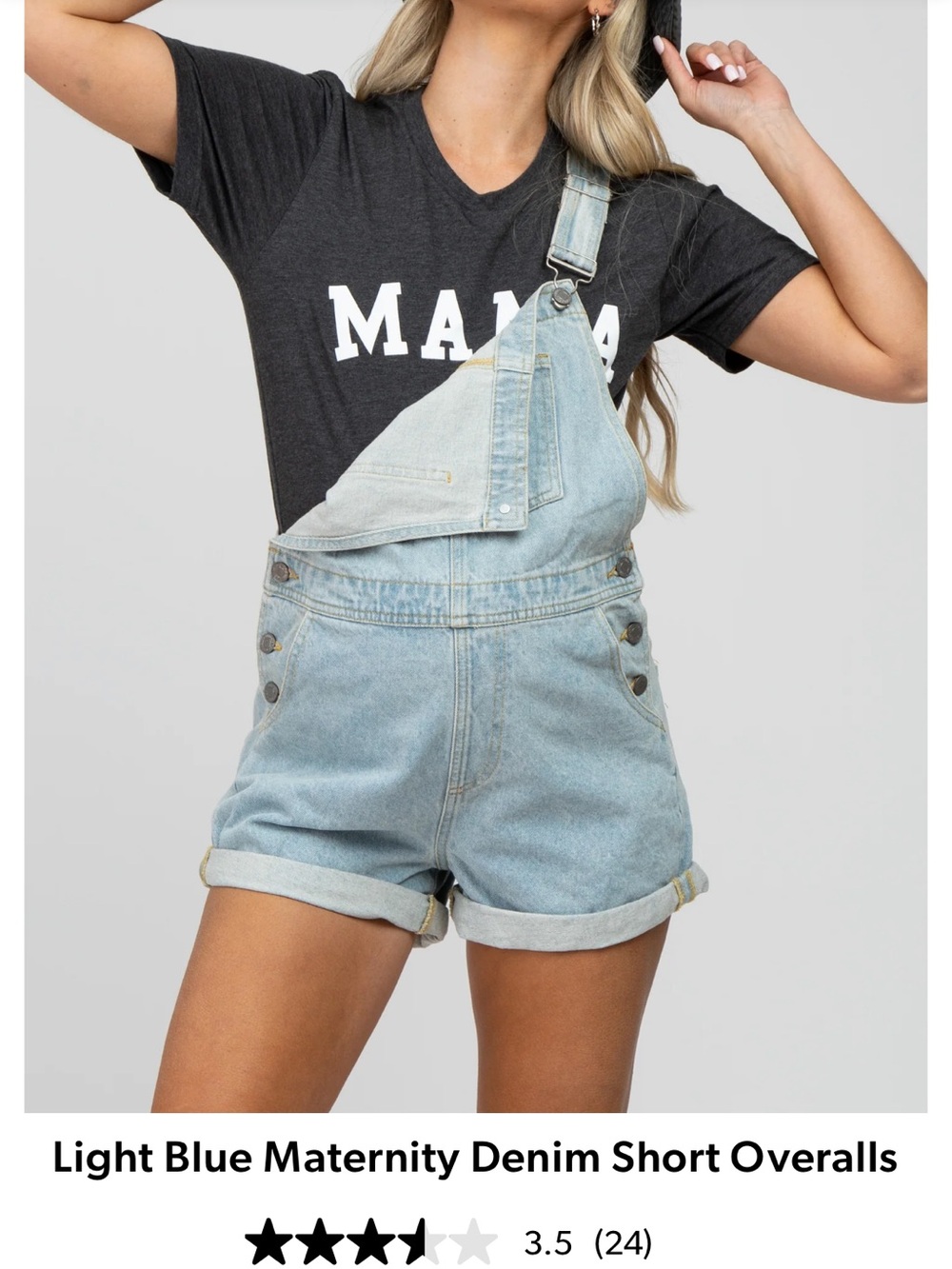 Pinkblush - Light Blue Maternity Denim Short Overalls